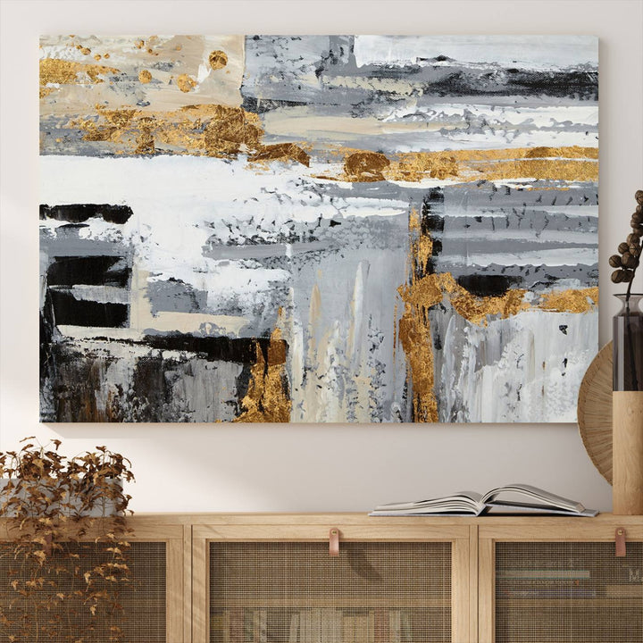 The Abstract Painting Canvas Wall Art in gray tones radiates modern elegance.