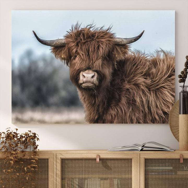 Fluffy Highland Cow Wall Art Canvas Print.