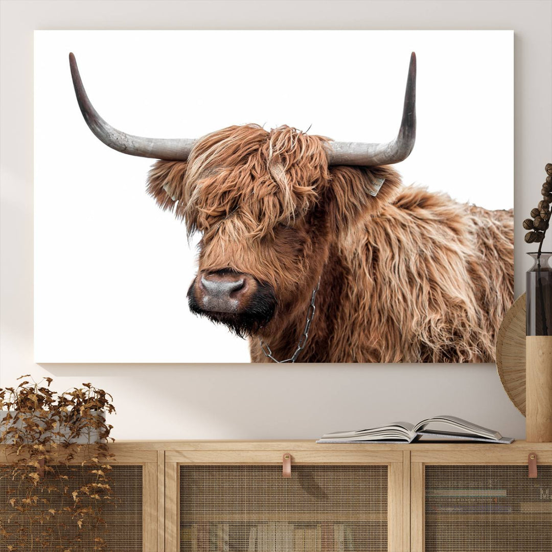 Self Portrait of Highland Cow Canvas Wall Art Print with UV coating.