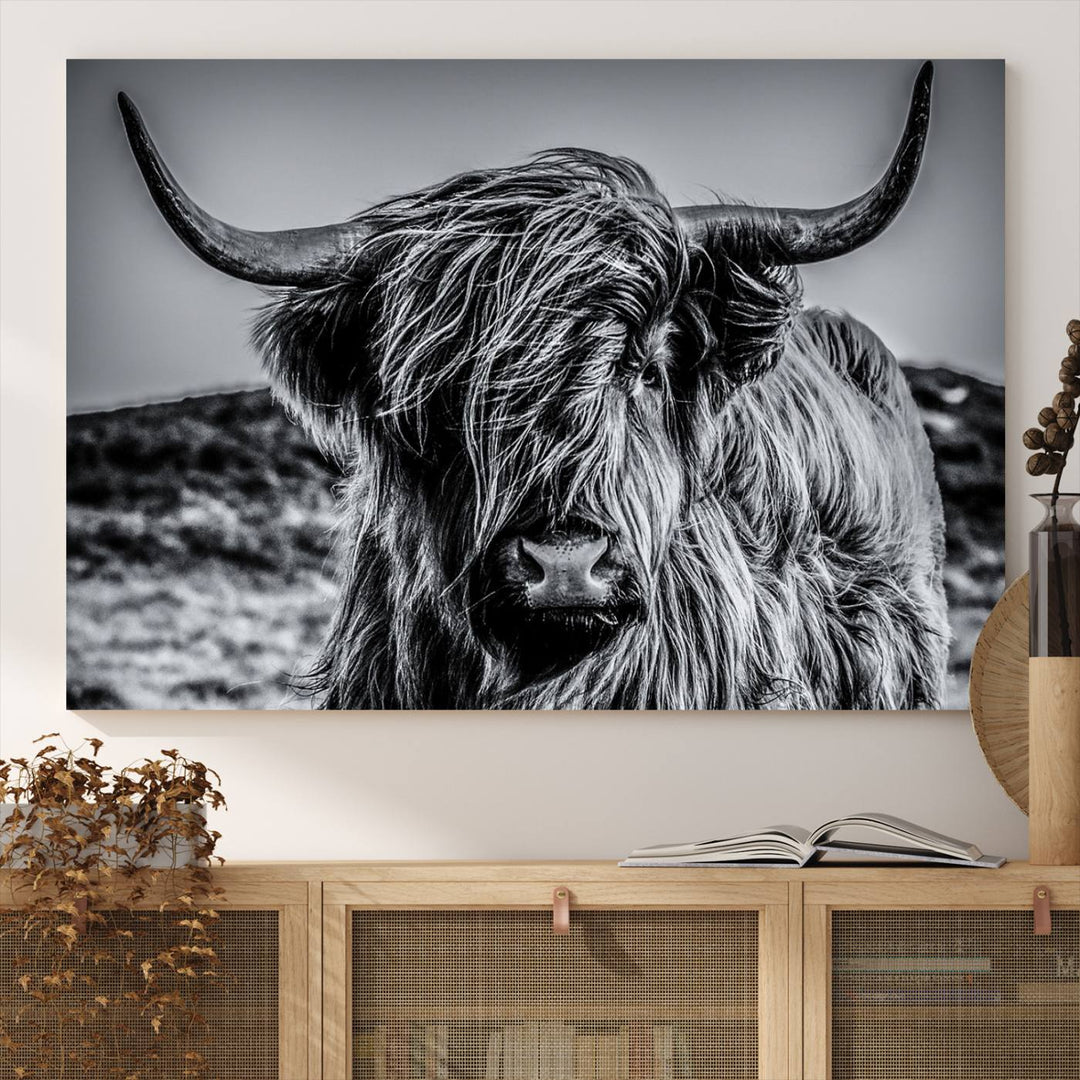 The Black and White Cow Wall Art Canvas Print is displayed.