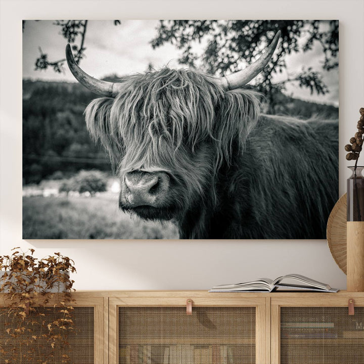 The Highland Cow Wall Art Canvas Print is displayed.