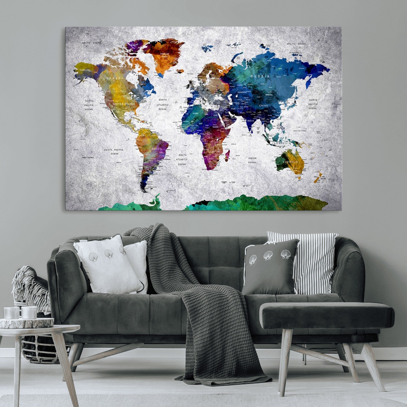 MGV-CV-36X24 - Push Pin World Map Canvas Print – Framed Wall Art for Couples to Track Their Travels – Anniversary