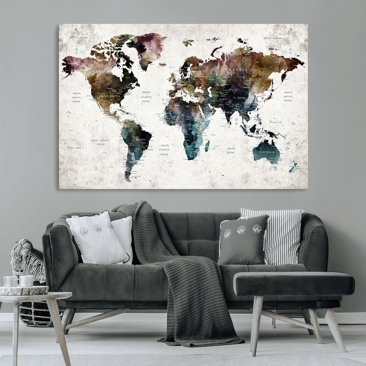 MGV-CV-36X24 - Push Pin World Map Canvas Print – Framed Wall Art for Couples to Track Their Travels – Anniversary