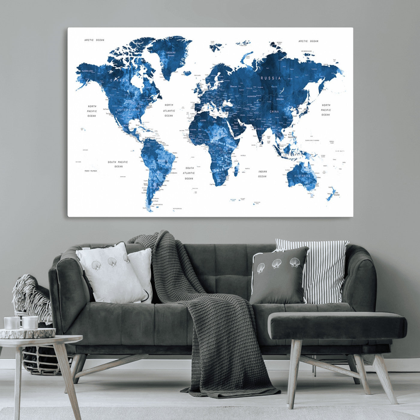 MGV-CV-36X24 - Push Pin World Map Canvas Print – Framed Wall Art for Couples to Track Their Travels – Anniversary