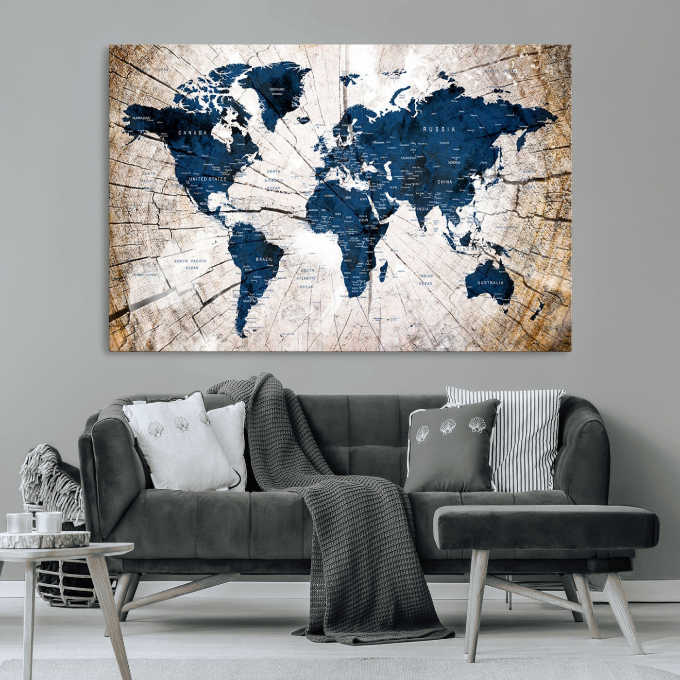 MGV-CV-36X24 - Push Pin World Map Canvas Print – Framed Wall Art for Couples to Track Their Travels – Anniversary