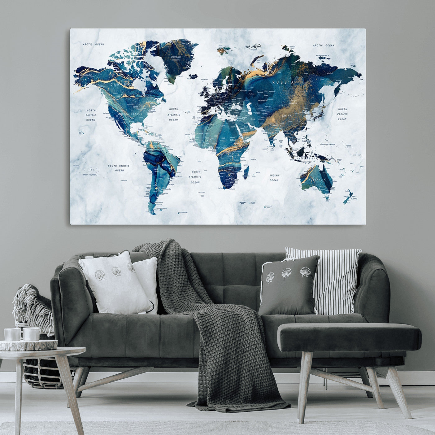 MGV-CV-36X24 - Push Pin World Map Canvas Print – Framed Wall Art for Couples to Track Their Travels – Anniversary