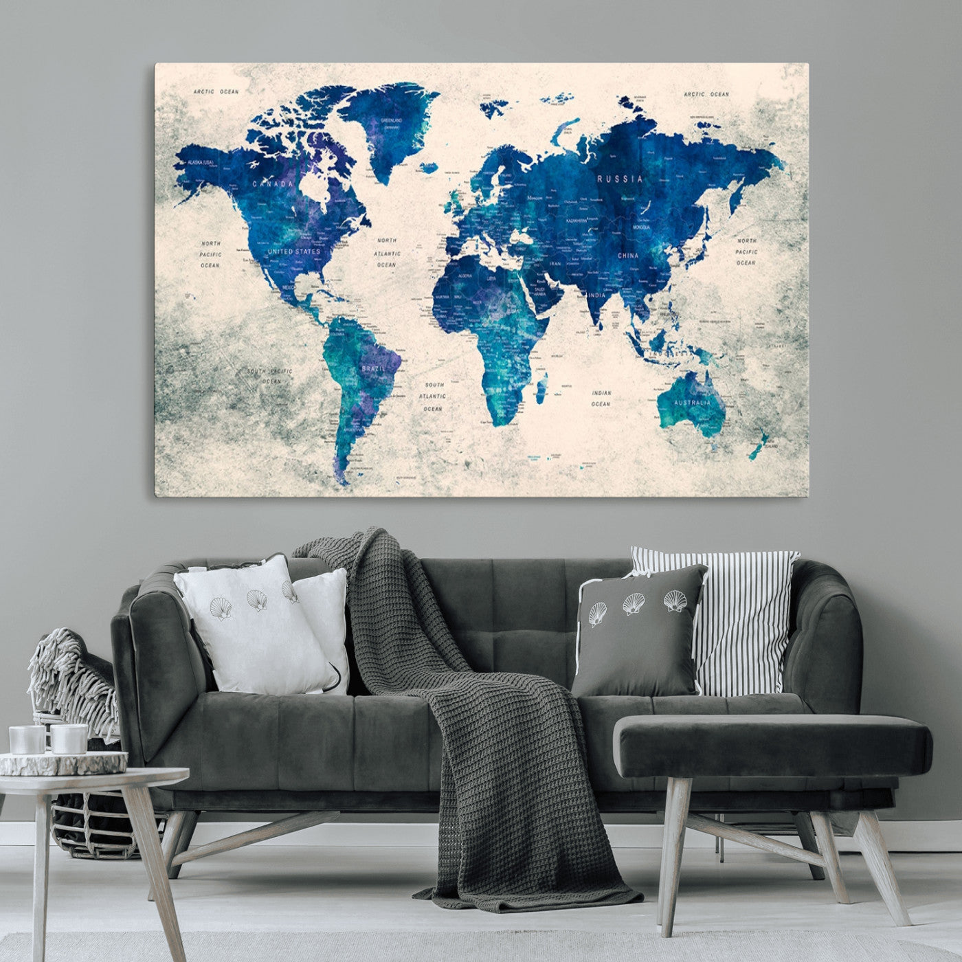 MGV-CV-36X24 - Push Pin World Map Canvas Print – Framed Wall Art for Couples to Track Their Travels – Anniversary