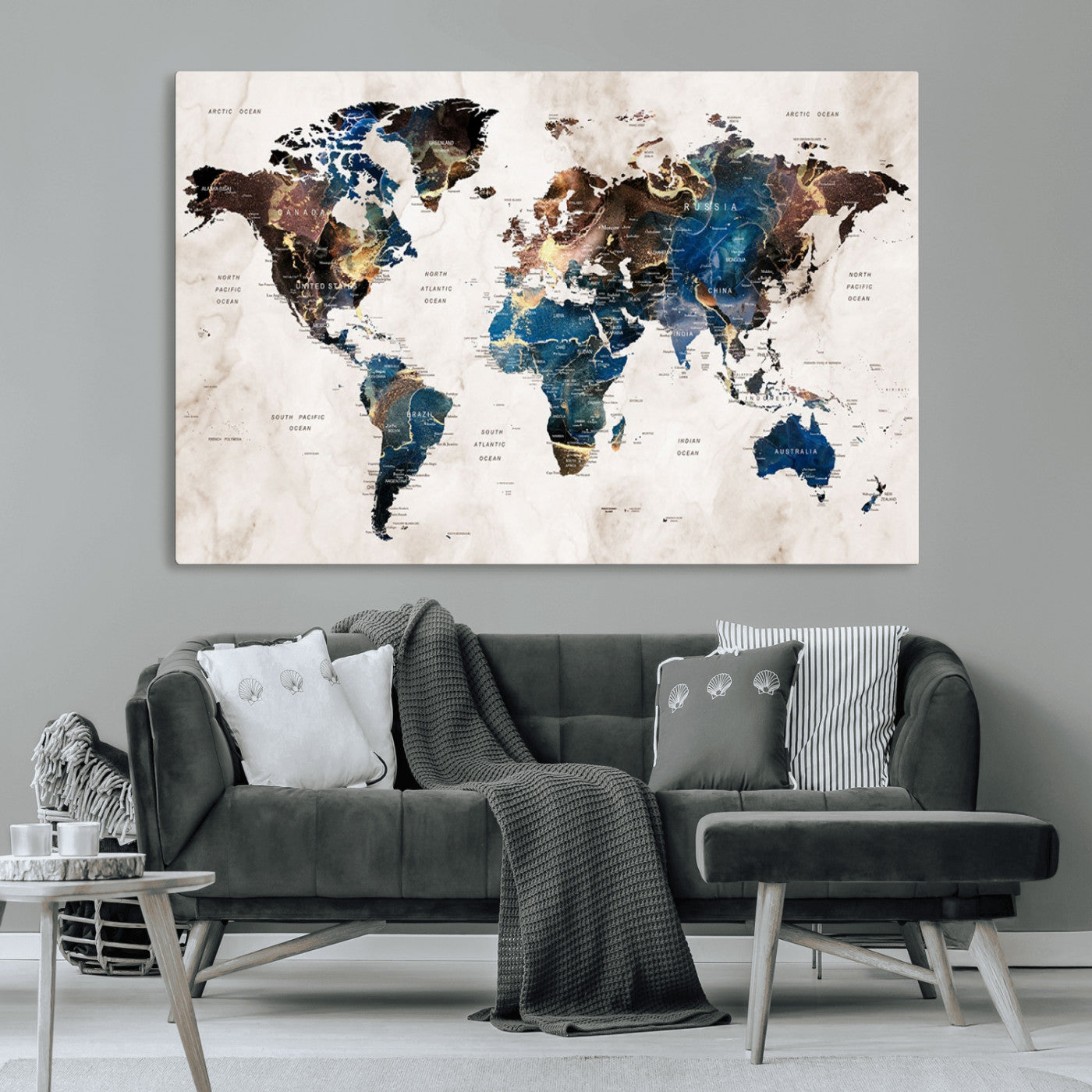 MGV-CV-36X24 - Push Pin World Map Canvas Print – Framed Wall Art for Couples to Track Their Travels – Anniversary