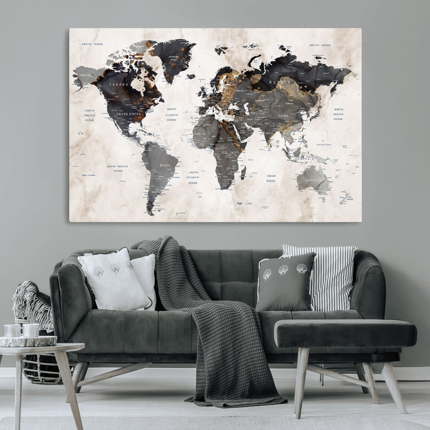 MGV-CV-36X24 - Push Pin World Map Canvas Print – Framed Wall Art for Couples to Track Their Travels – Anniversary