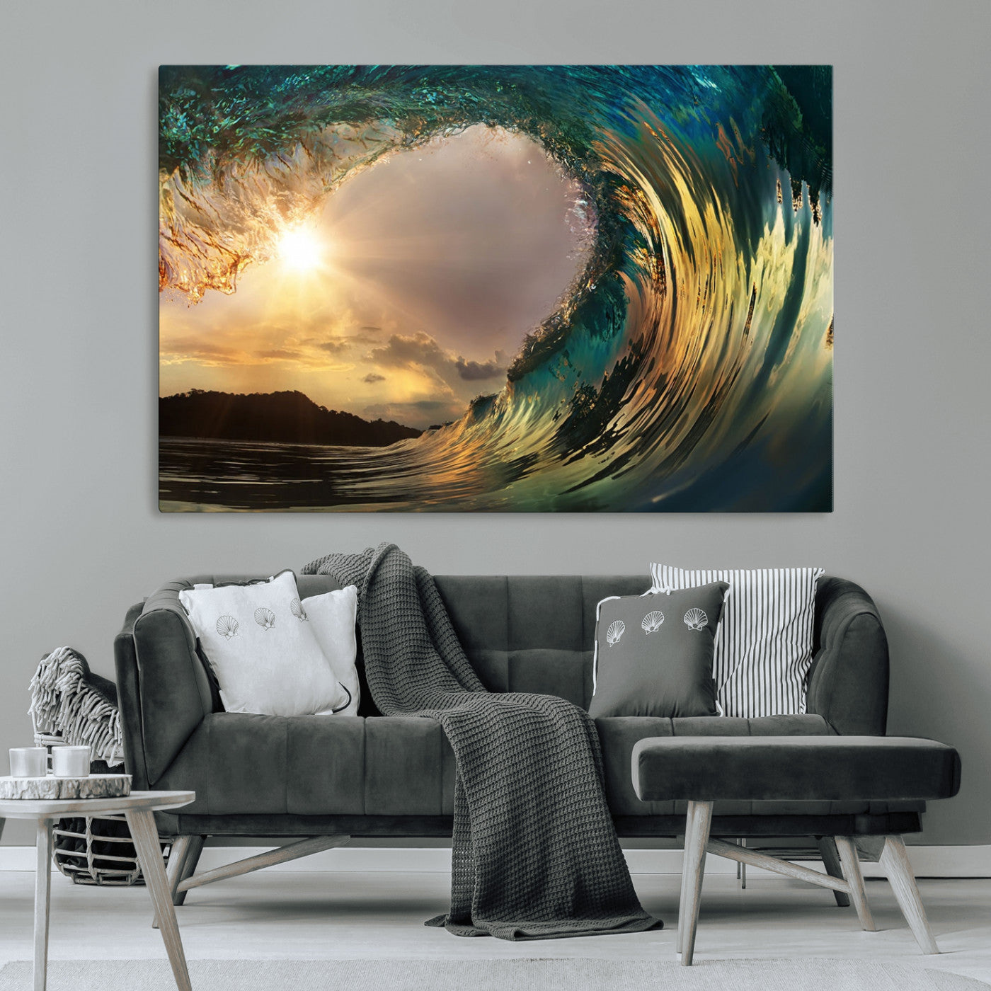 MGV-CV-36X24 - Golden Wave Sunset Giclee Canvas Print – Large Coastal Wall Art for Nature Lovers, Captivating Ocean Wave Decor