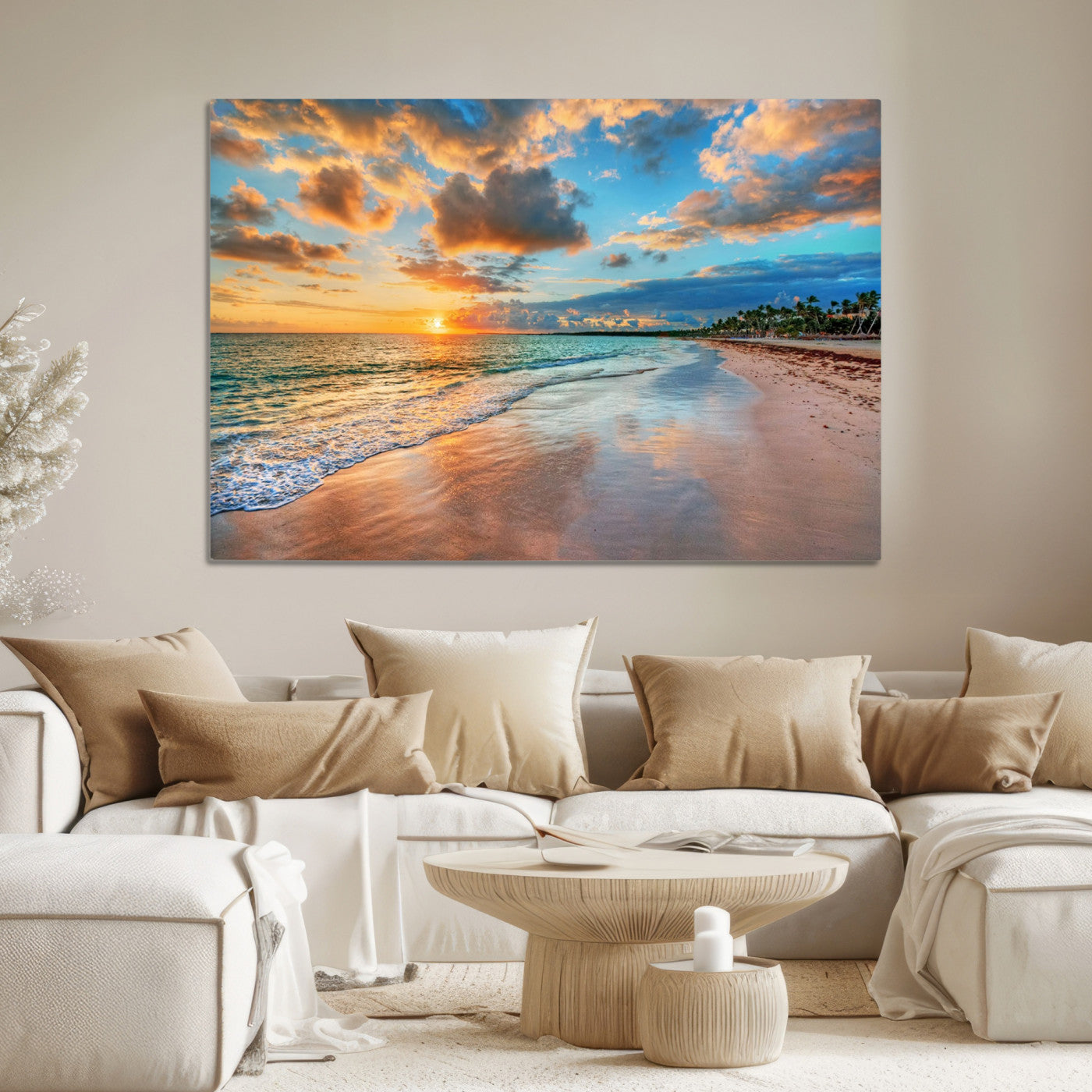 41572-MGV-CV-36X24-Sunset Beach Canvas Wall Art – Tropical Triptych Seascape Print – Coastal Ocean Decor for Living Room or Bedroom – Ready to Hang