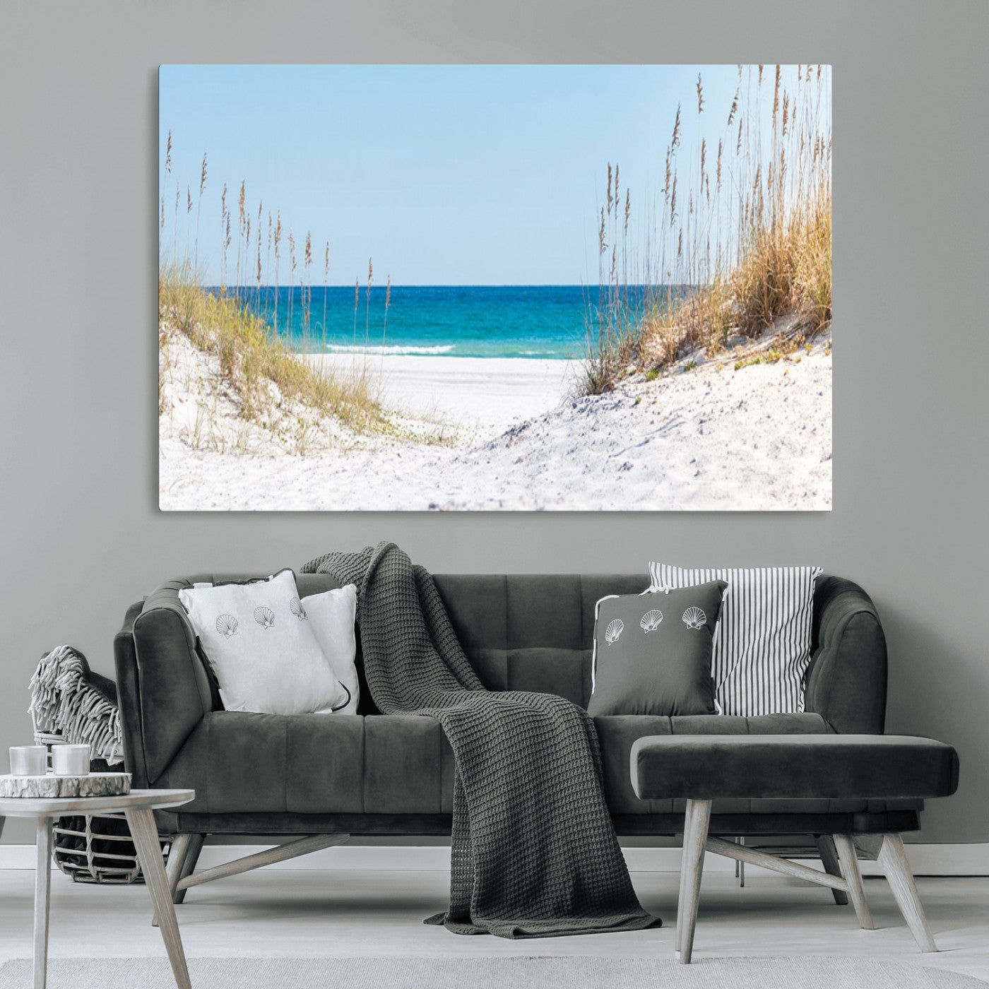 MGV-CV-36X24 - Serene Coastal Dune Path with Ocean View, 3-Panel Beach Canvas Wall Art, Tranquil Seascape Giclee Print, Gallery Wrap, Perfect for Coastal Home Decor