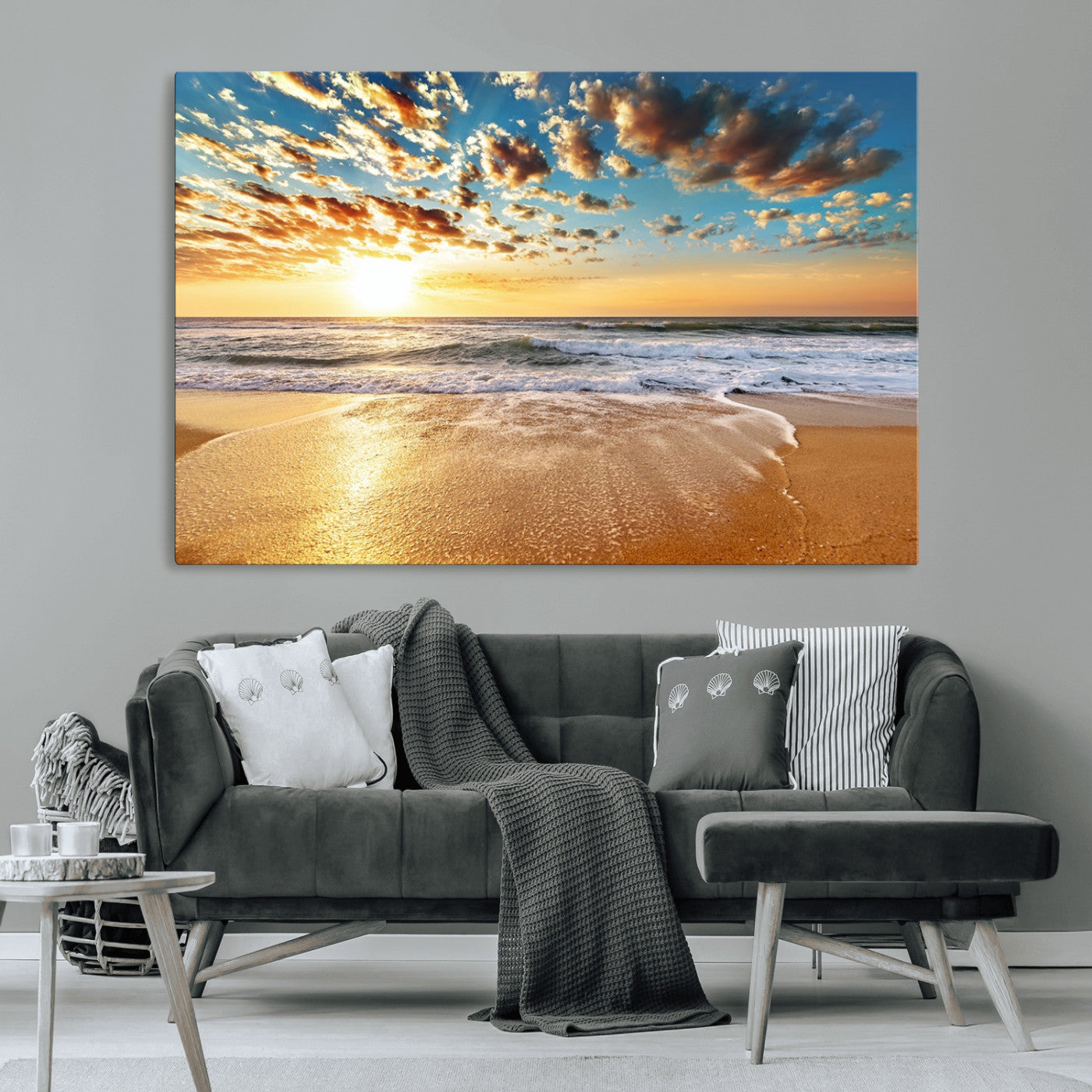 MGV-CV-36X24 - Golden Sunset Beach, Giclee Canvas Print with Canon Print Quality, Triptych Gallery Wrap