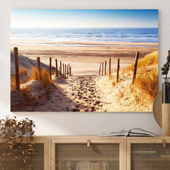 Serene Beach Path Canvas Art, Giclee Canvas Print with Gallery Wrap, Coastal Sand Dunes Wall Art Featuring Canon Print Quality