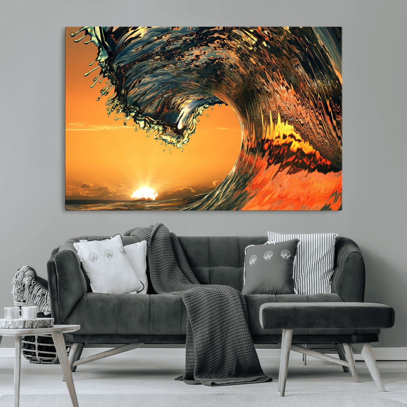 MGV-CV-36X24 - Surf Wave Sunset Canvas Wall Art Print, 3-Panel Ocean Coastal Wall Art Print, Ocean Decor for Coastal Homes, Living Room, Farmhouse Wall Decor