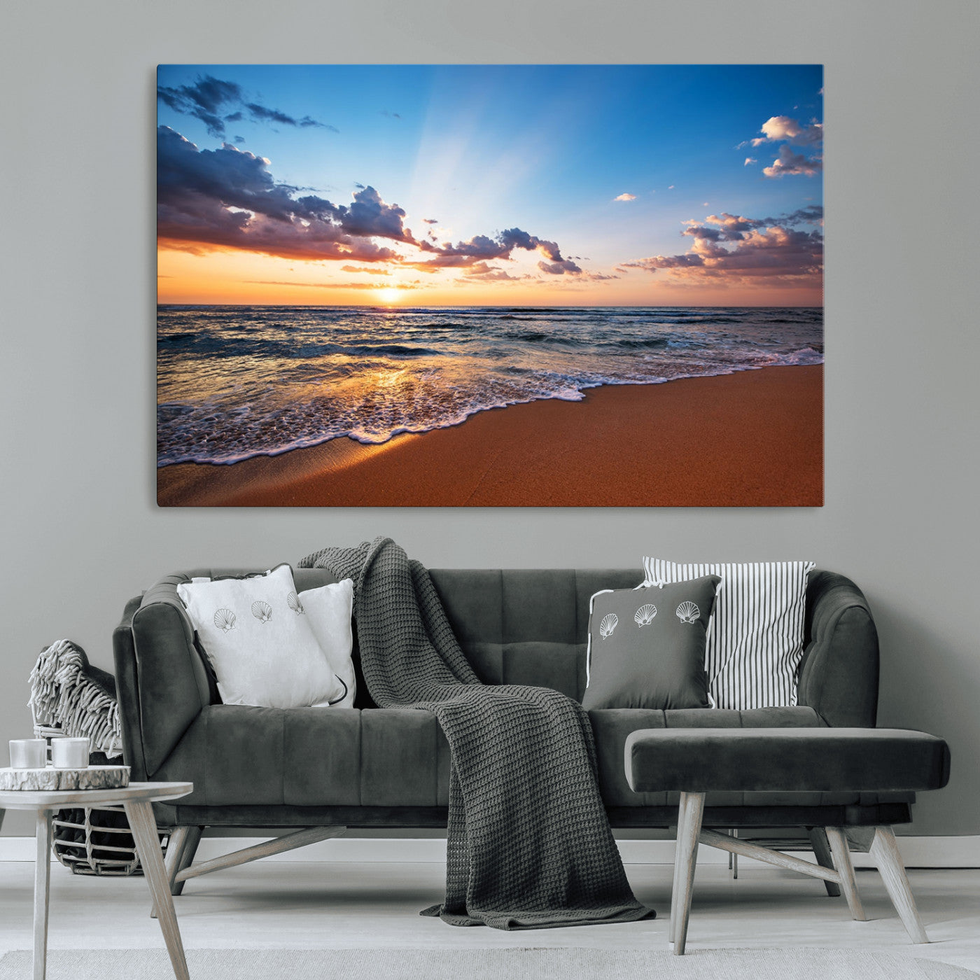 MGV-CV-36X24 - Serene Ocean Sunset Canvas Print, Golden Hour Beach Wall Art, Giclee Canvas with Gallery Wrap and Canon Print Quality