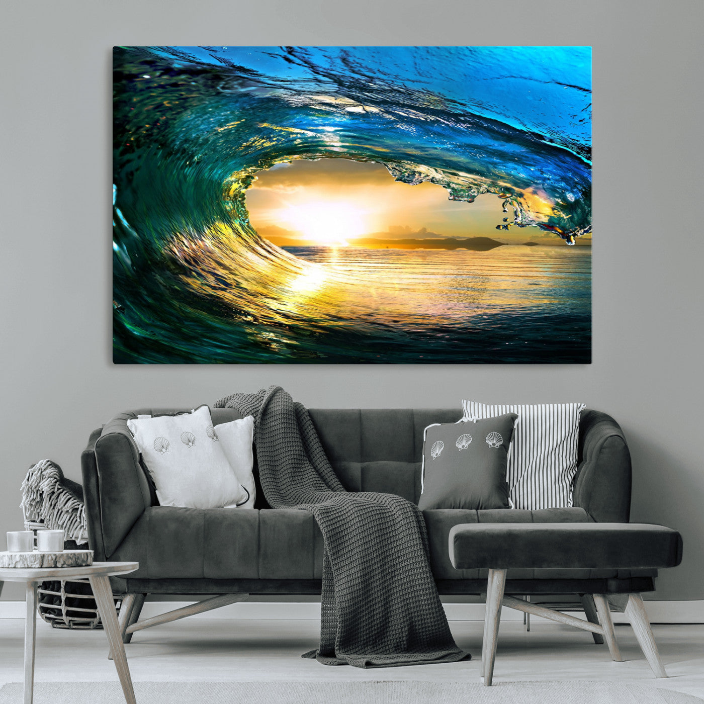 MGV-CV-36X24 - Ocean Wave at Sunset Canvas Art, Large Wall Print of Vibrant Water Waves, Coastal Art for Living Room and Dining Room