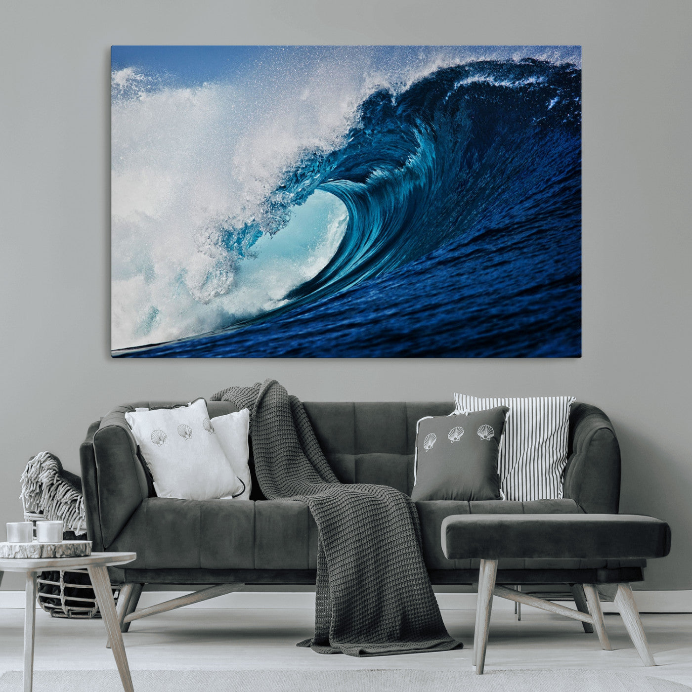 MGV-CV-36X24 - Ocean Wave at Sunset Canvas Art, Large Wall Print of Vibrant Water Waves, Coastal Art for Living Room and Dining Room Decor