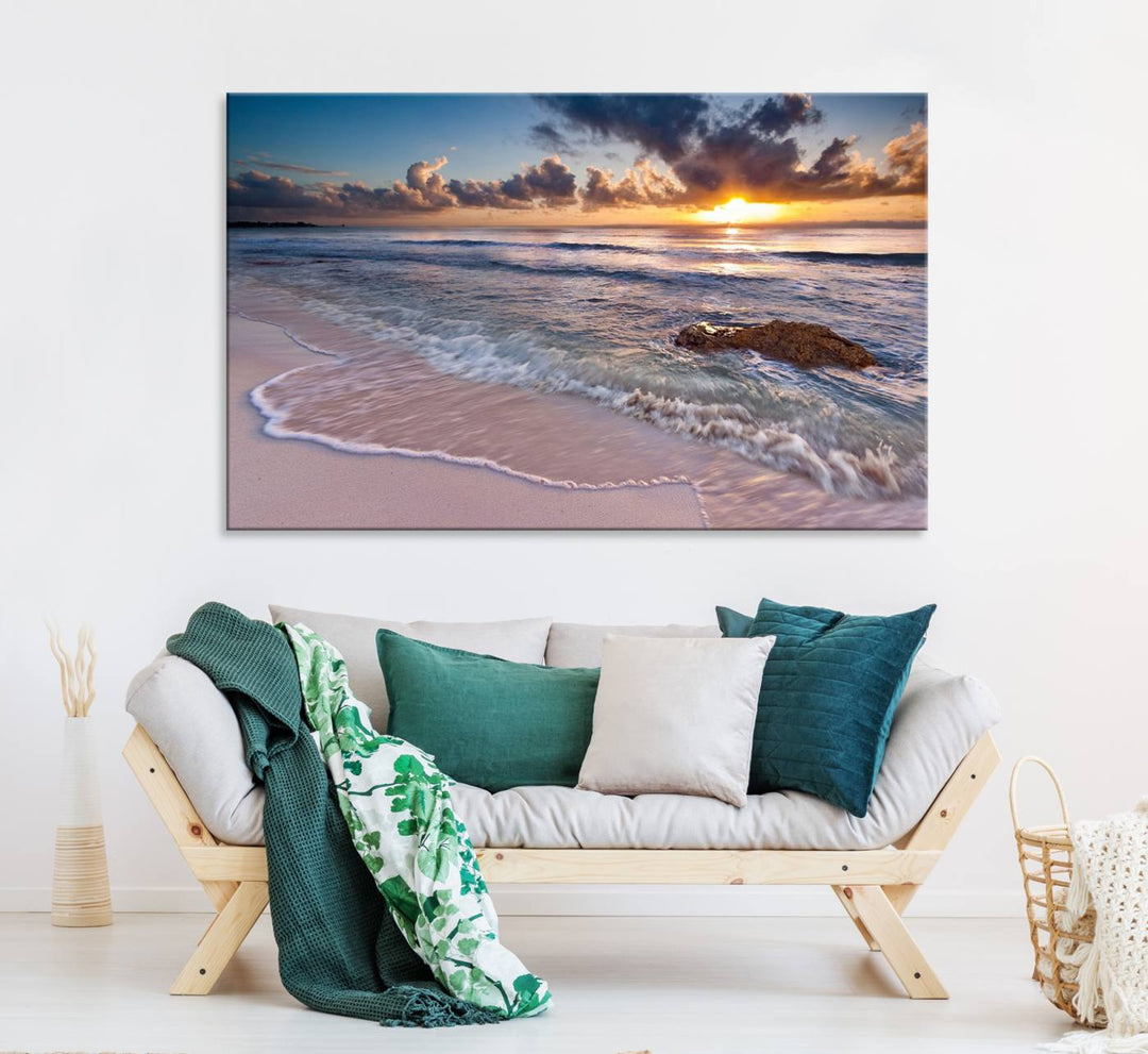 Sea Ocean Sunset Beach Wall Art Canvas Print.