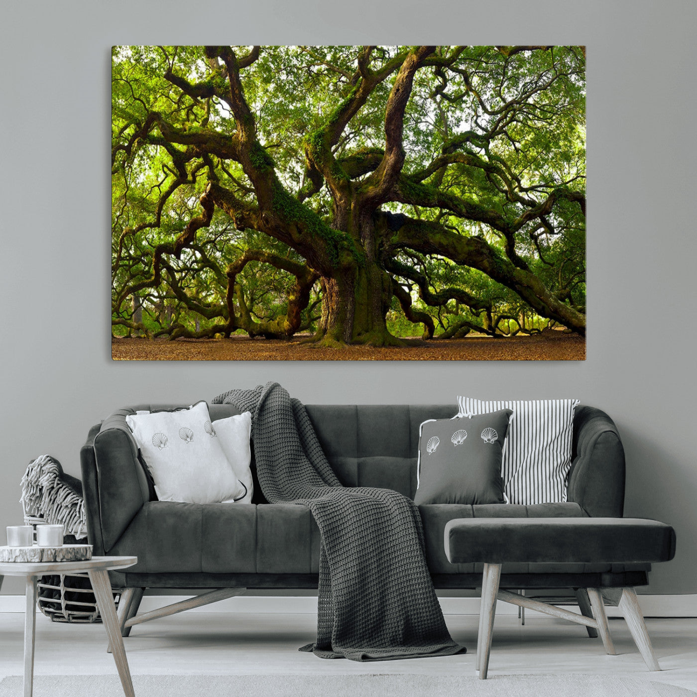 MGV-CV-36X24 - Angel Oak Tree Wall Art Canvas Print | Forest Tree Nature Photography Print on Canvas | Large Triptych Art for Living Room or Office Decor