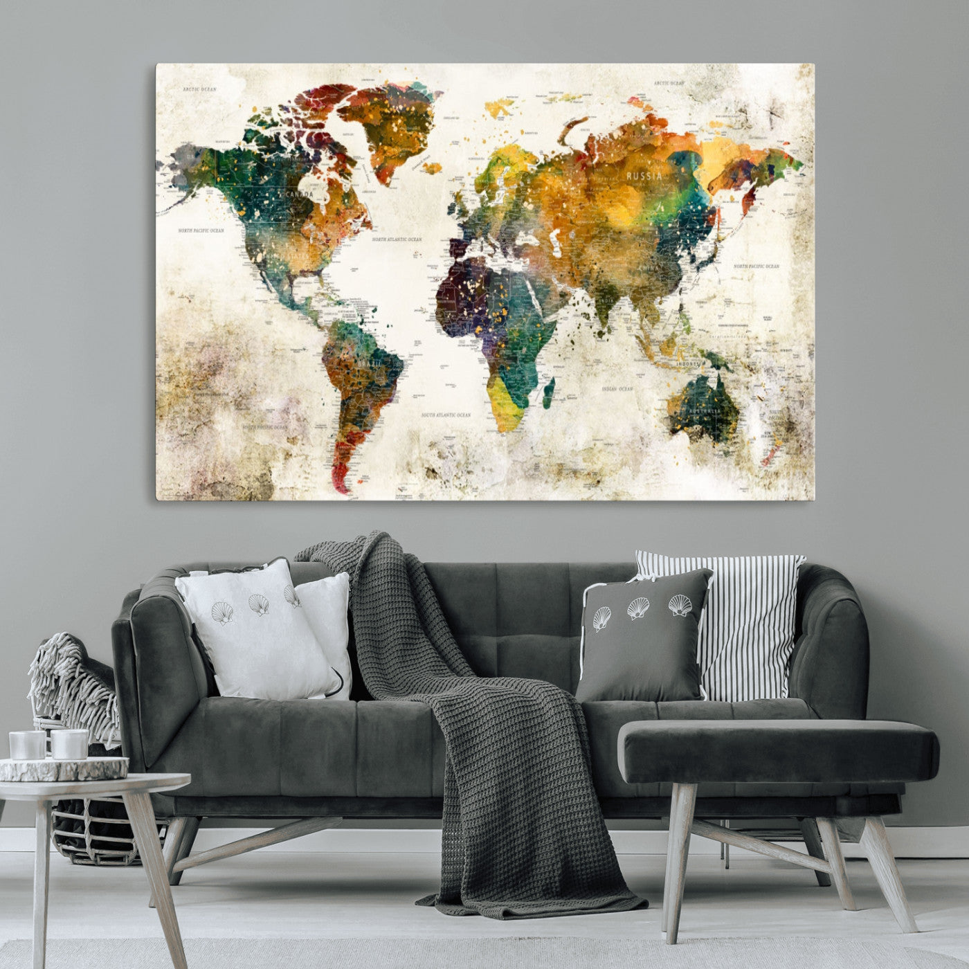 MGV-CV-36X24 - Push Pin World Map Canvas Print – Framed Wall Art for Couples to Track Their Travels – Anniversary