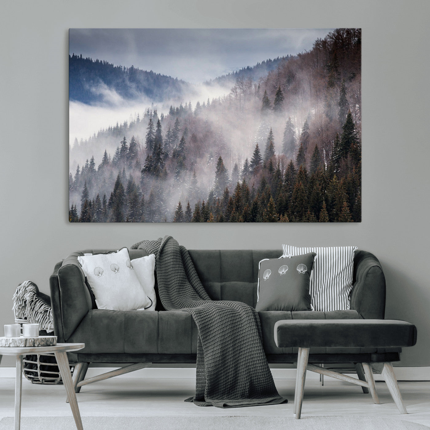 MGV-CV-36X24 - Beautiful Rising Fog in Winter Mountain Landscape - Framed Rising Fog in Winter Mountain Canvas