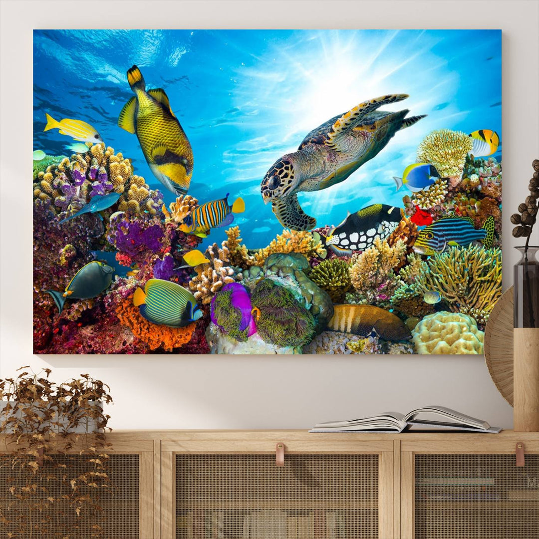 Aquatic Life Sea Turtles Fish Wall Art on canvas, perfect for adding a touch of marine beauty to your space.