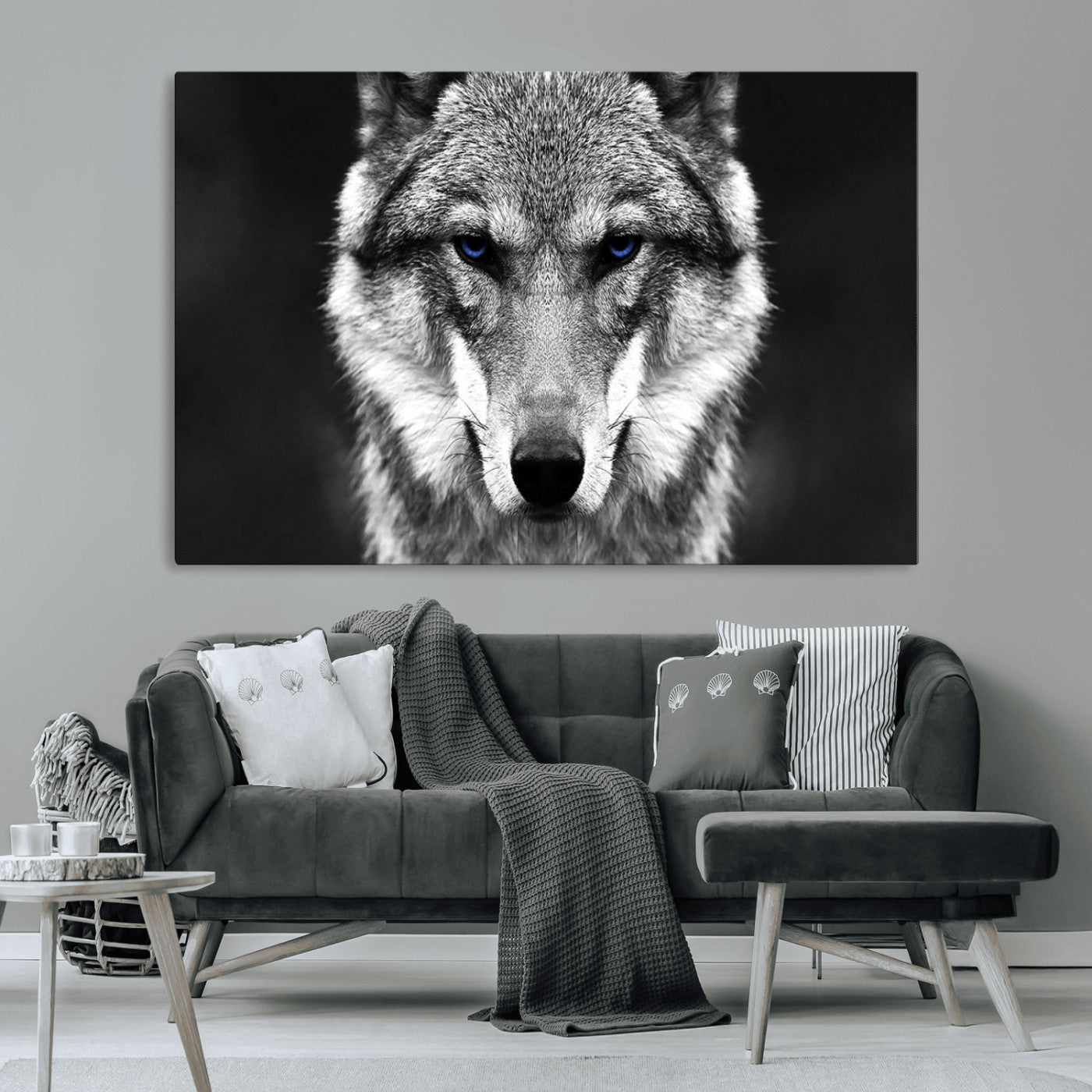 MGV-CV-36X24 - Black and White Wild Wolf Wall Art Canvas Print