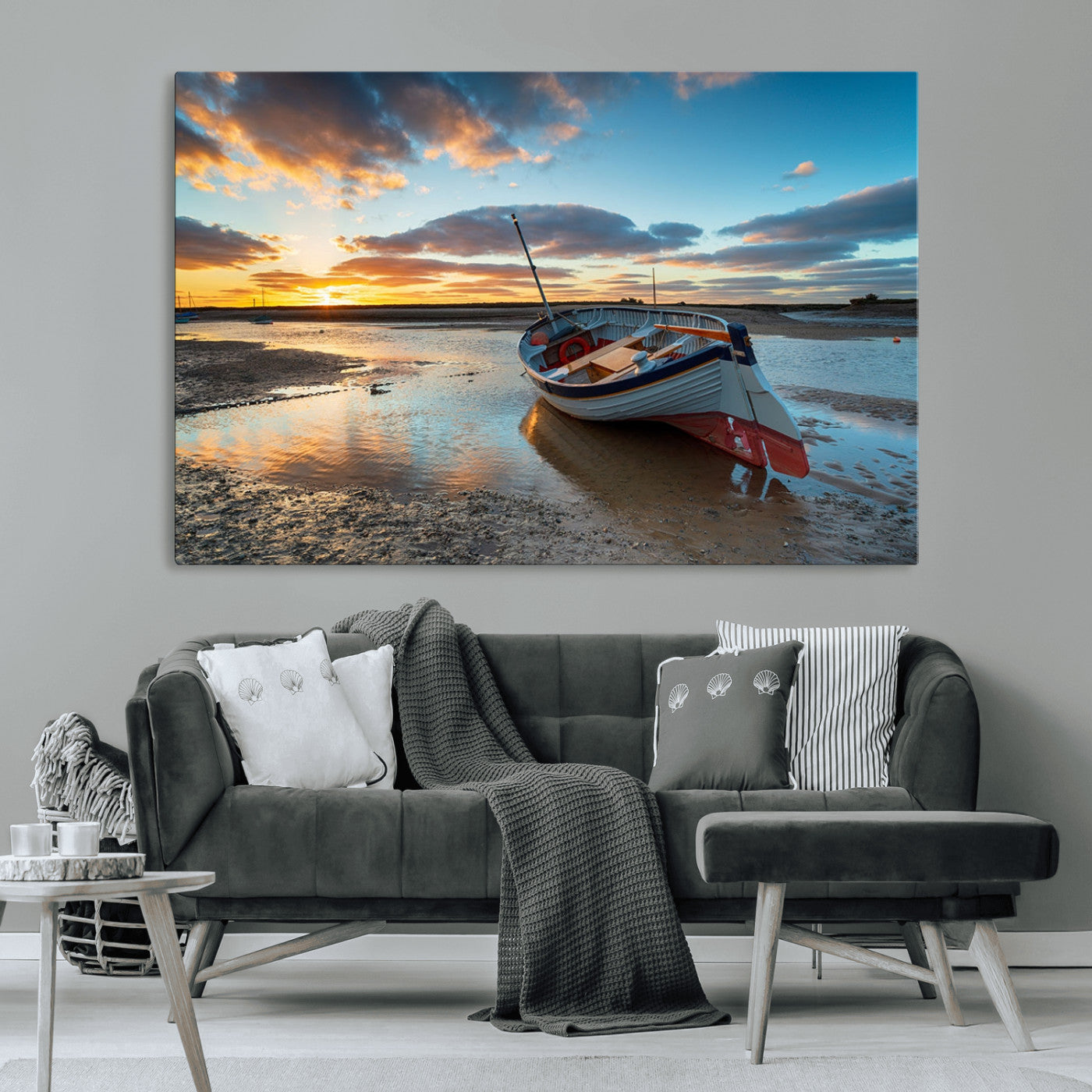 MGV-CV-36X24 - Small Boat At The Beach Sunset Wall Art Canvas Print