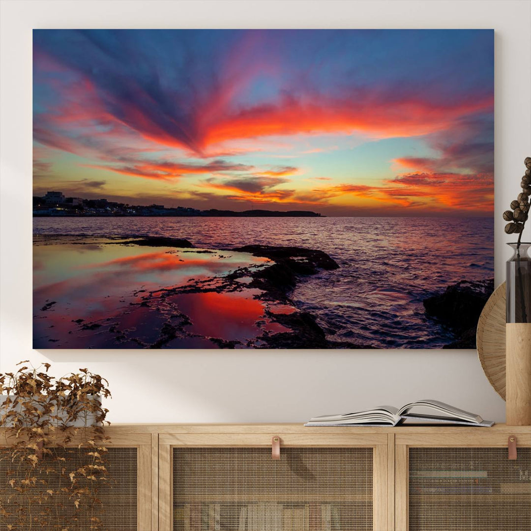 The Glorious Sunset on The Beach canvas print adorns the dining room.