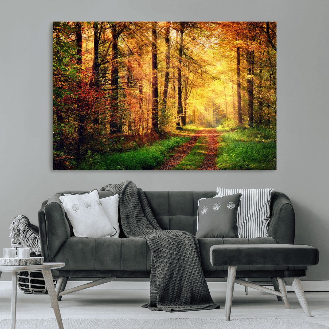 MGV-CV-36X24 - Forest Fall Wall Art Print - Sunlight Through Trees Wall Art Canvas Print
