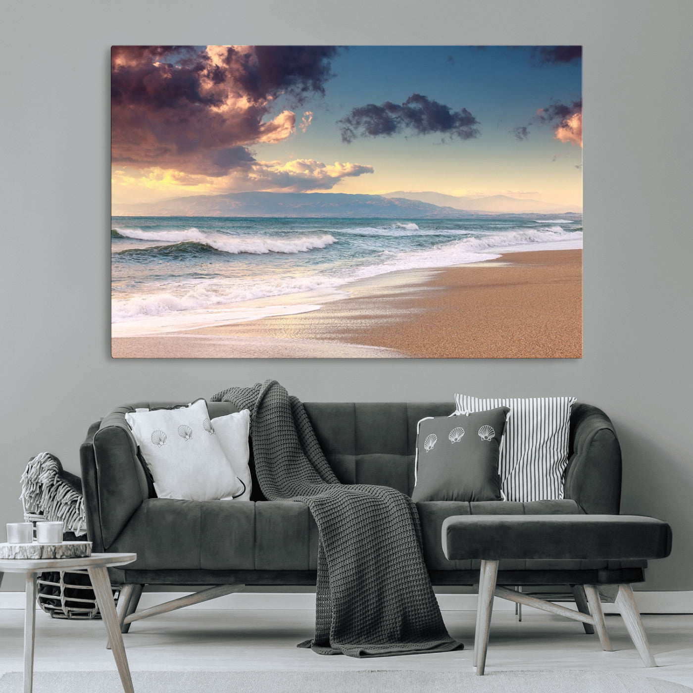 MGV-CV-36X24 - Cloudy Weather Beach Sunset Canvas Print | Sunrise Wall Art Canvas Print