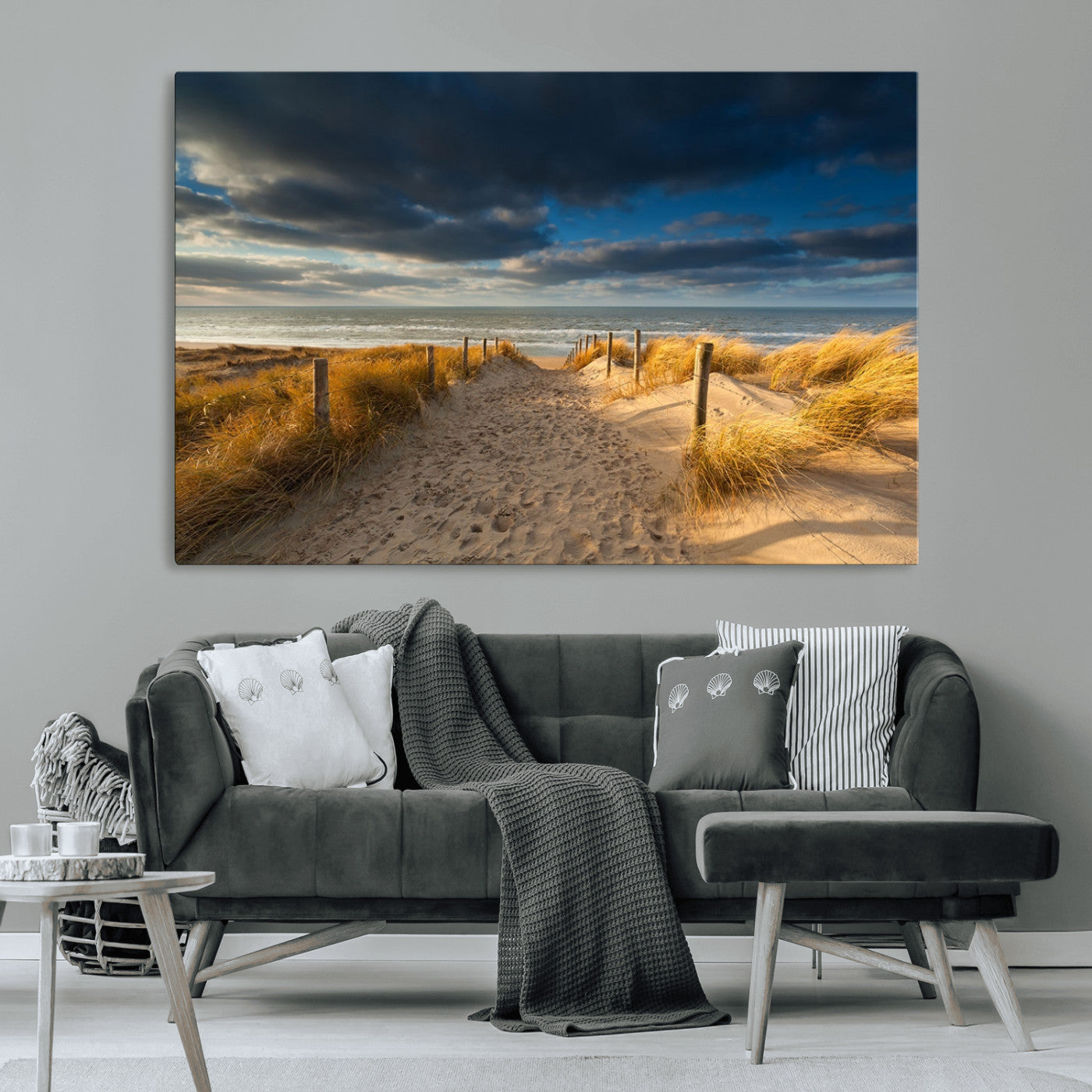 MGV-CV-36X24 - Ocean Beach Dark Clouds Wall Art Canvas Print