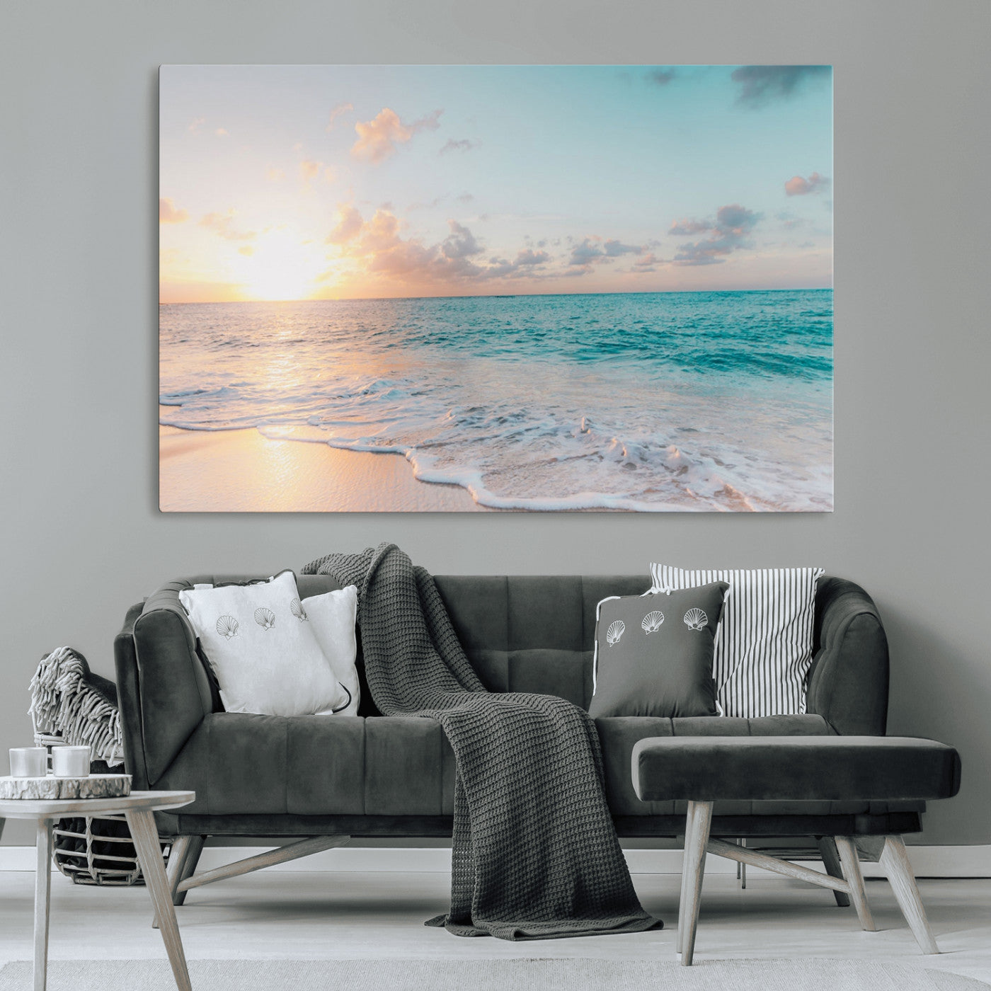 MGV-CV-36X24 - Tranquil Ocean Beach Sunset Canvas Wall Art | 3-Panel Coastal Decor