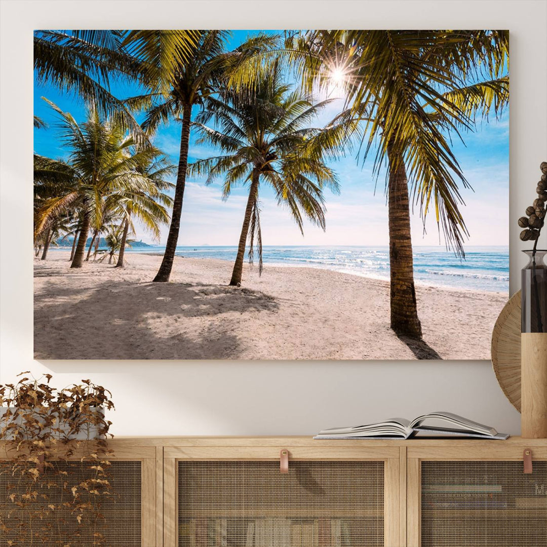 The Palm Beach Tropical Island Canvas Print is perfect wall art for a sunny beach vibe.