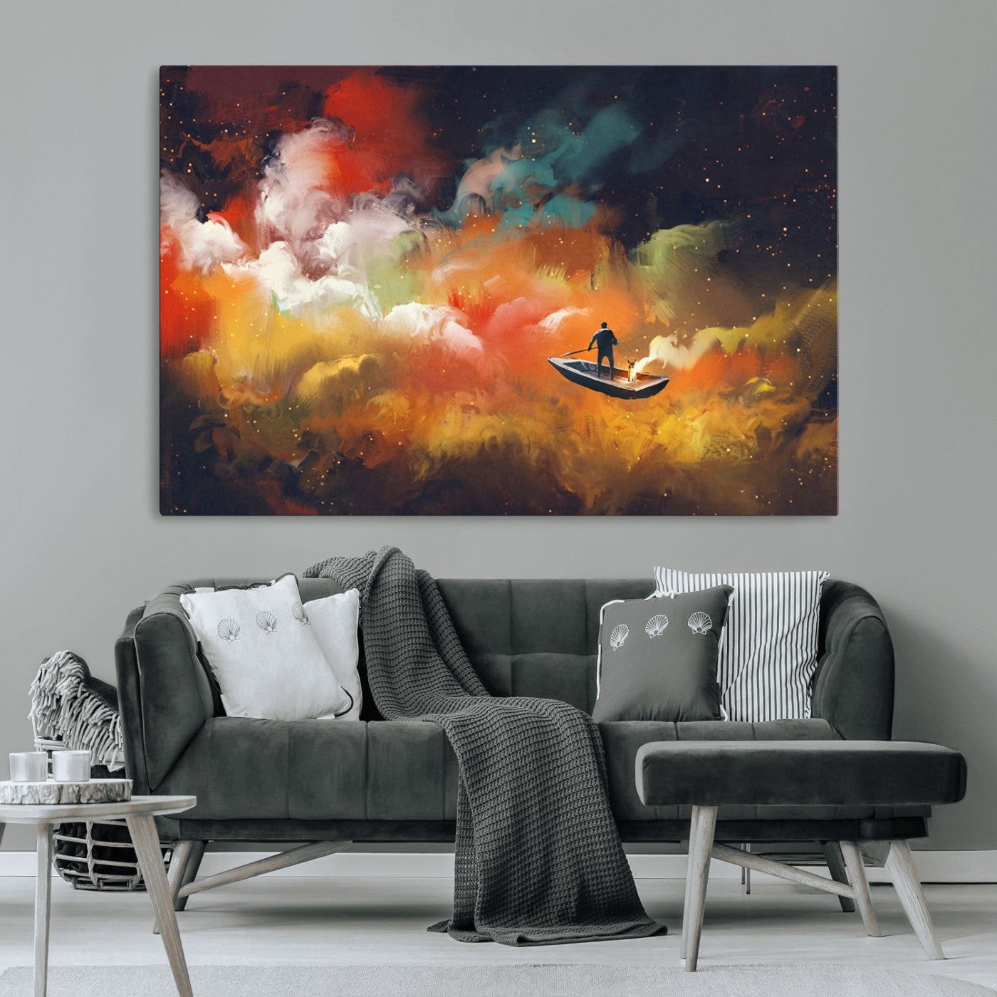 MGV-CV-36X24 - Surreal Space Adventure Canvas Wall Art – Dreamlike Abstract Galaxy Print – Framed and Ready to Hang for Living Room or Bedroom Decor