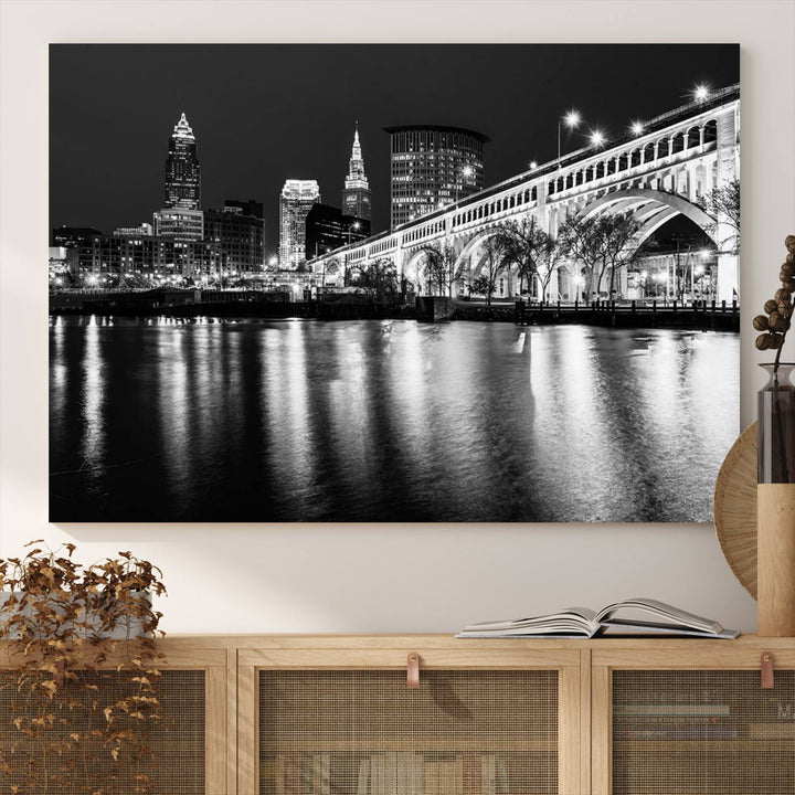 The Cleveland Night Skyline Canvas Print hangs prominently.