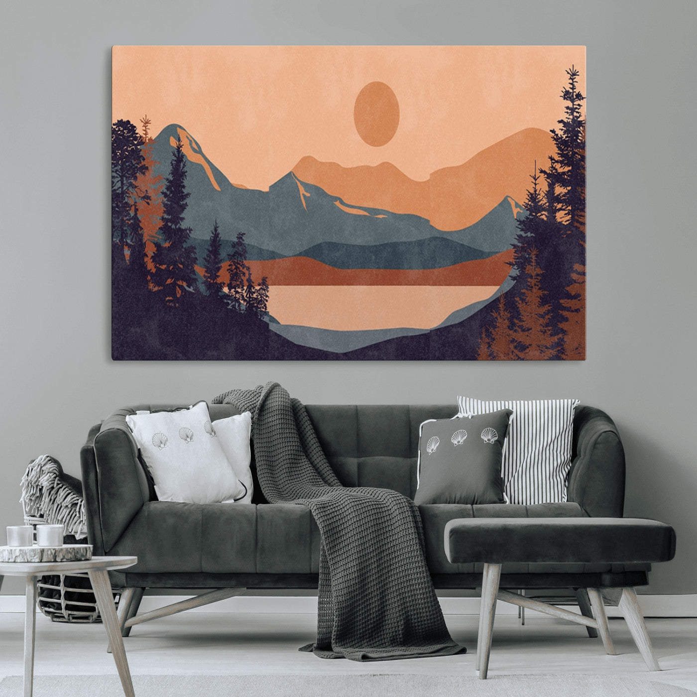 MGV-CV-36X24 - Modern Boho Sunset Canvas Print, Mountain Landscape Triptych – Giclée Canvas Art Print for Living