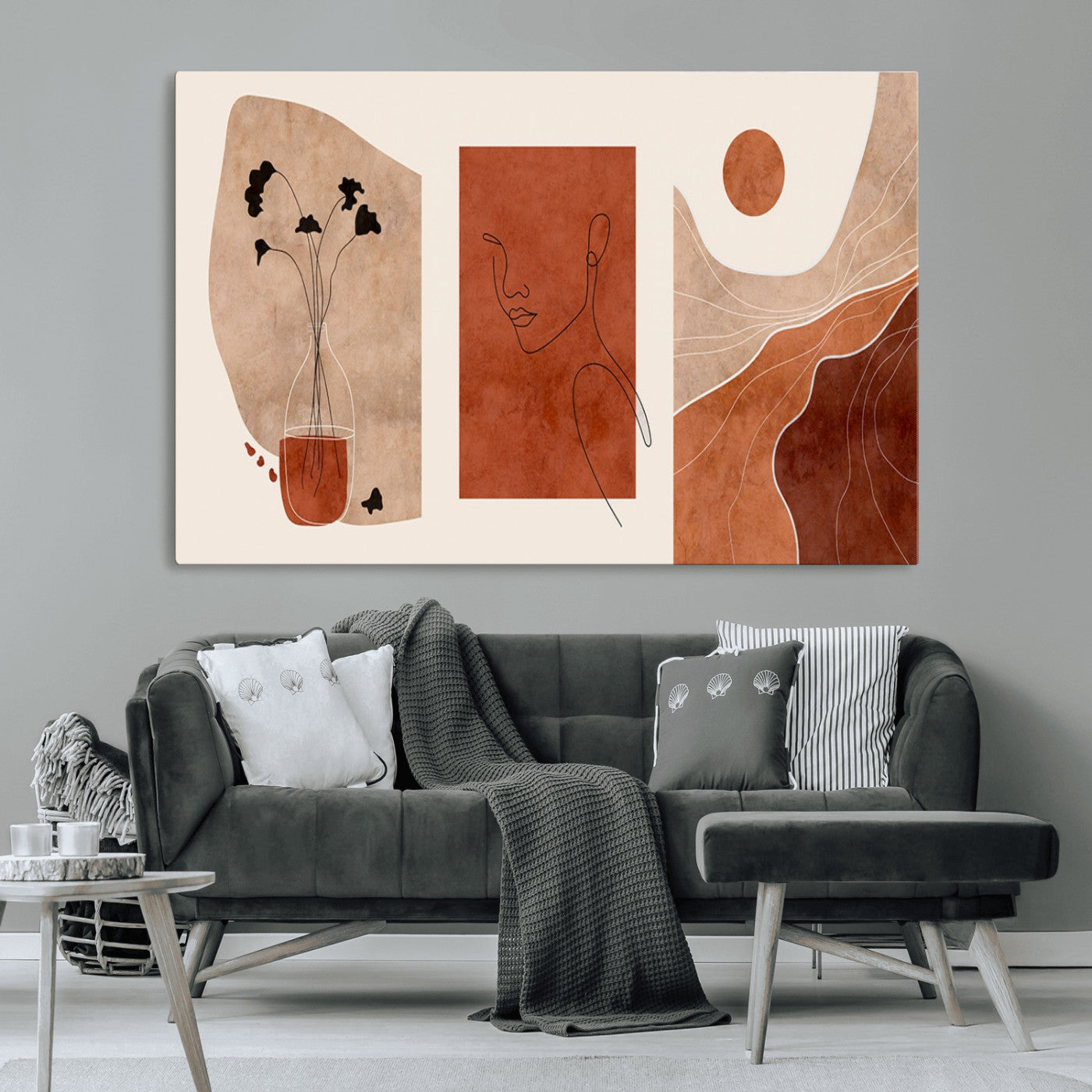 MGV-CV-36X24 - Boho Sunset Mountain Canvas Print, Modern Boho Sunset Mountain Landscape Triptych – Giclée Canvas