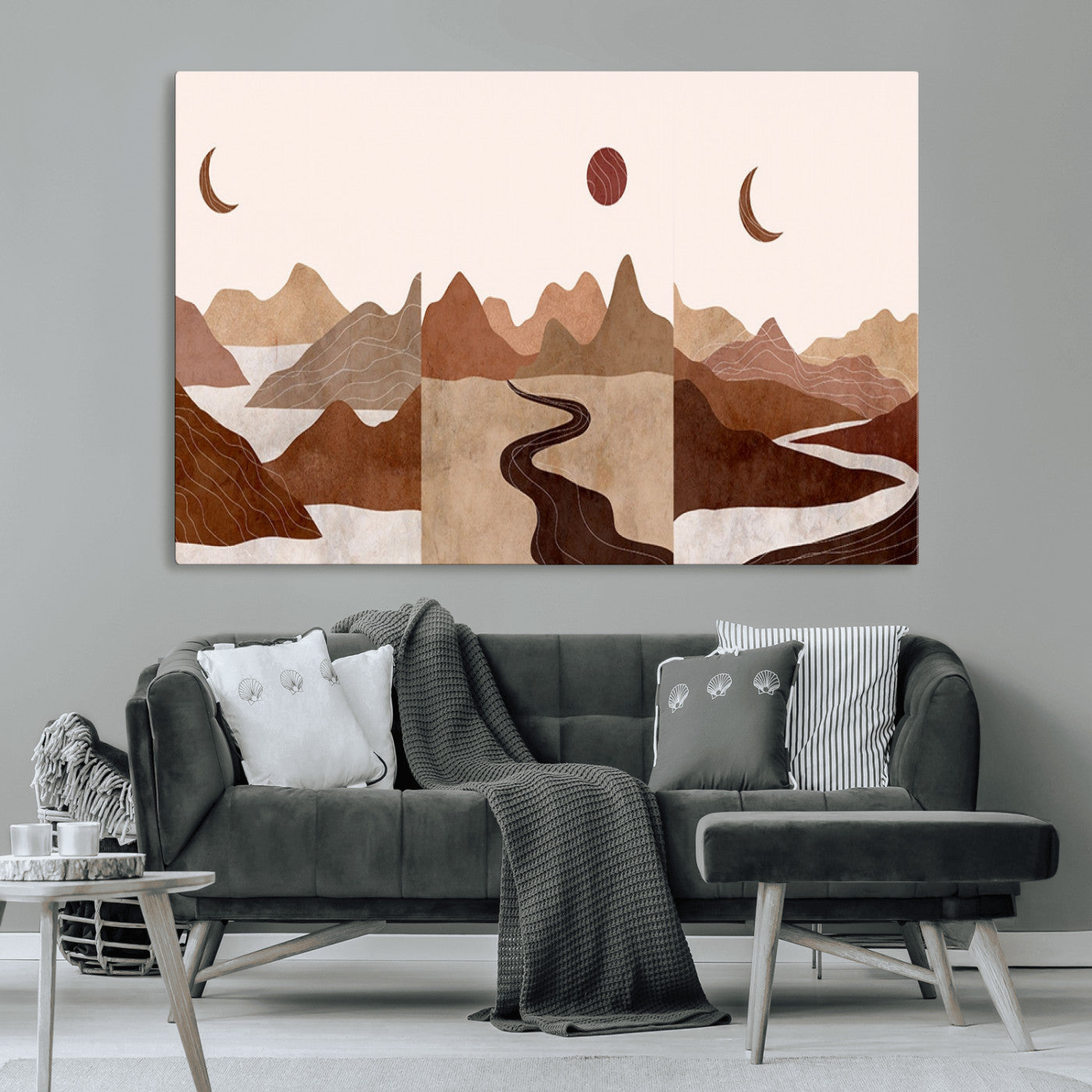 MGV-CV-36X24 - Boho Wall Art Canvas Print Set Mid-Century Prints Bohemian Wall Artwork Prints Boho Neutral