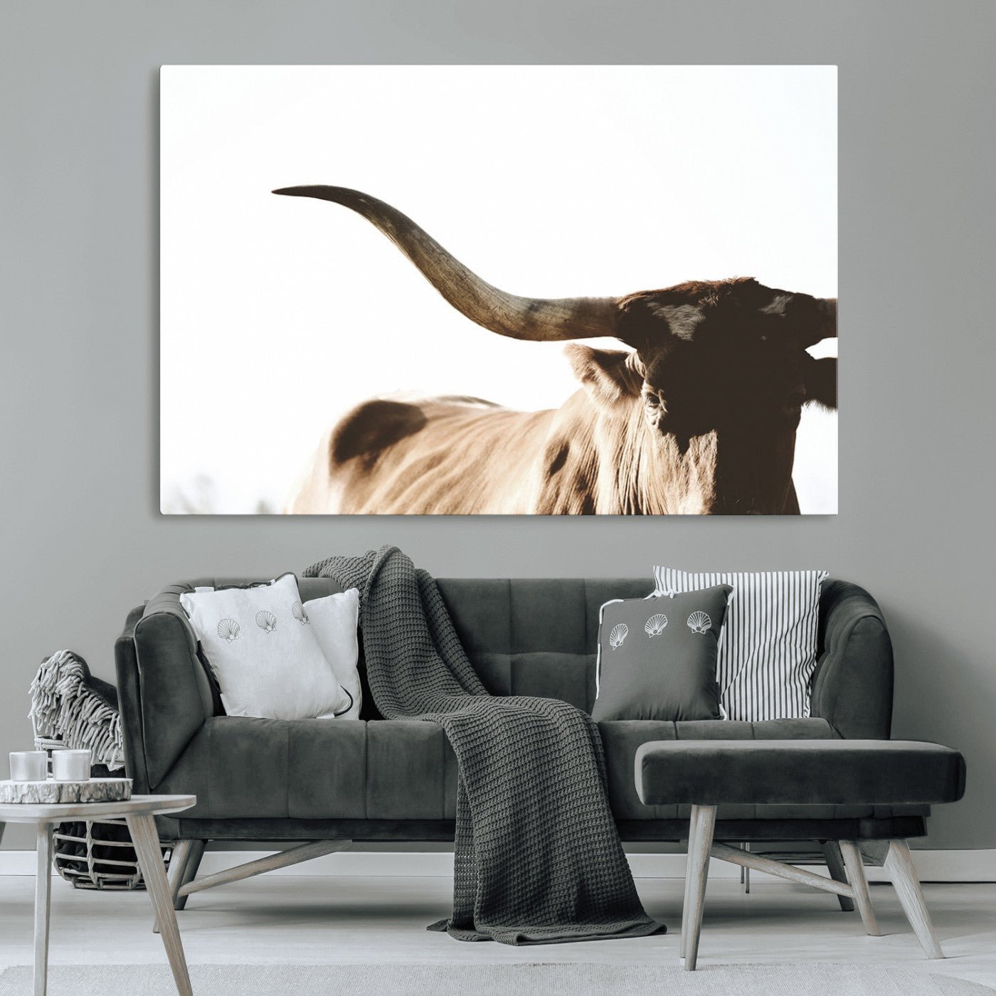 MGV-CV-36X24 - Texas Longhorn Wall Art Canvas Print | 3-Panel Large Longhorn Canvas Print for Living Room, Framed Gallery Wrap Office, Rustic Western Cowboy Decor