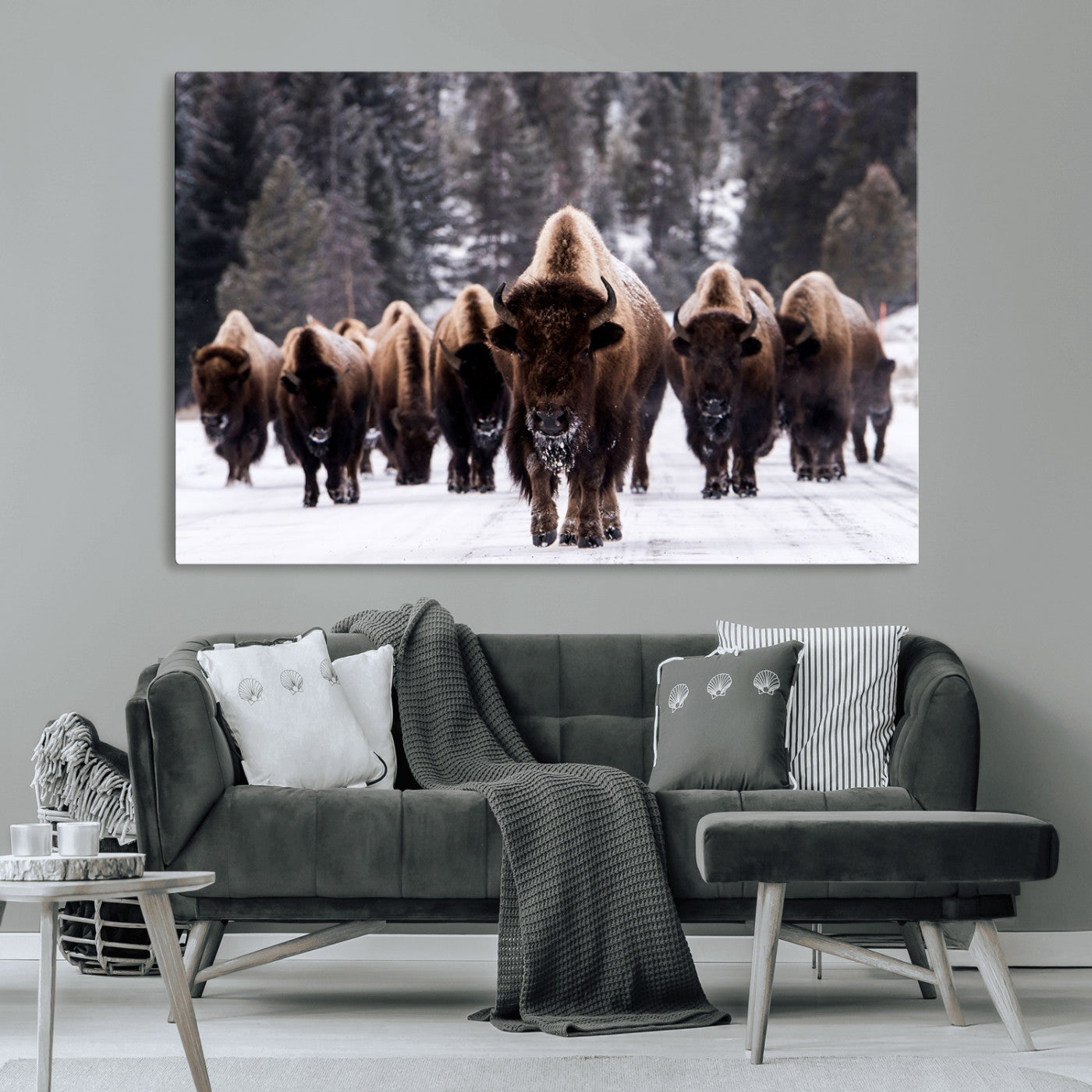 MGV-CV-36X24 - Bison Wall Art Canvas Print- Bison Herd Canvas Wall Art – Majestic Wildlife Photography – Framed and Ready to Hang Nature-Inspired Art - Buffalo Wall Art Print