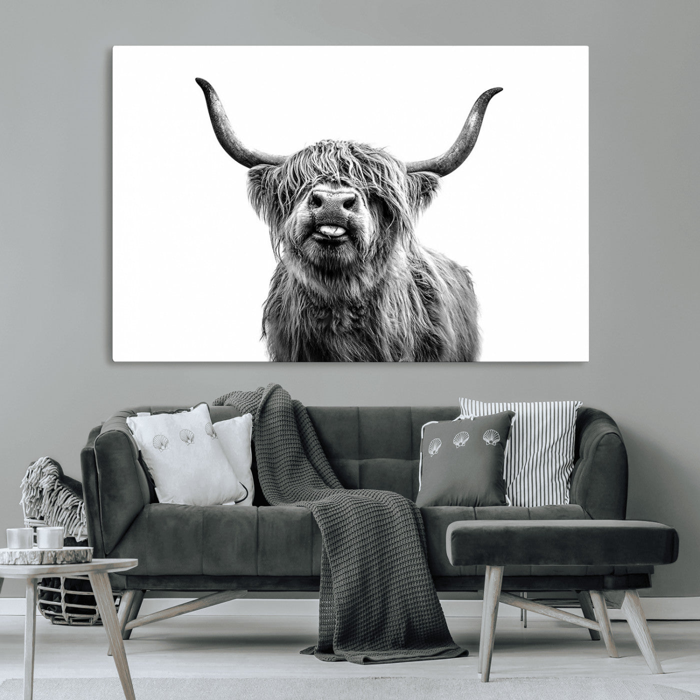 MGV-CV-36X24 - Fanny Scottish Highland Cow Cattle Art Print Farmhouse Wall Art Canvas Print