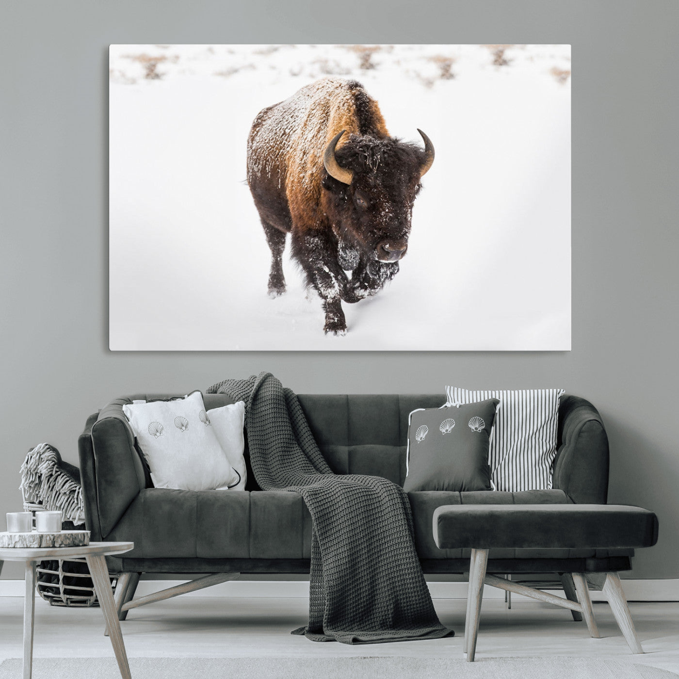 MGV-CV-36X24 - Bison Winter Wall Art Canvas Print For Farmhouse Decor