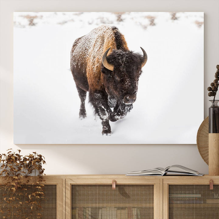 Bison Winter Wall Art Canvas Print for farmhouse decor.