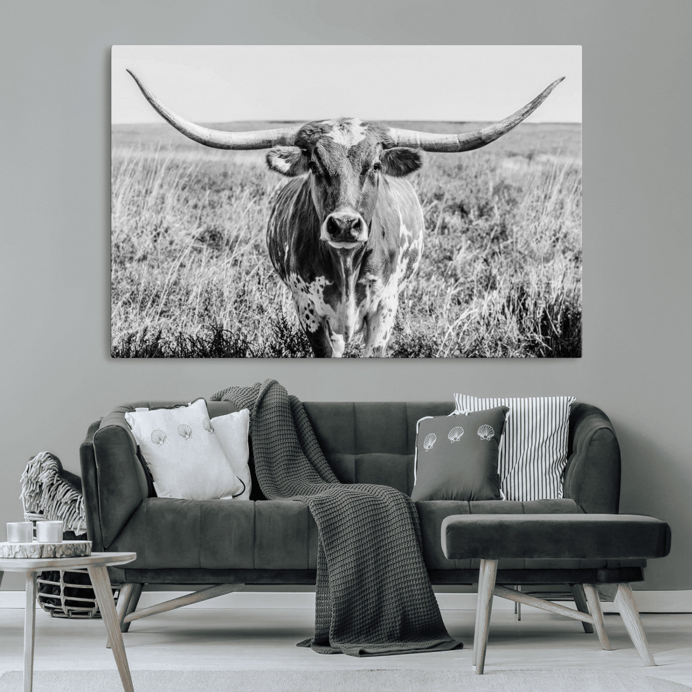 MGV-CV-36X24 - Texas Cow Longhorn Wall Art Canvas Print for Farm House Wall Decor, Farmhouse Wall Art Print