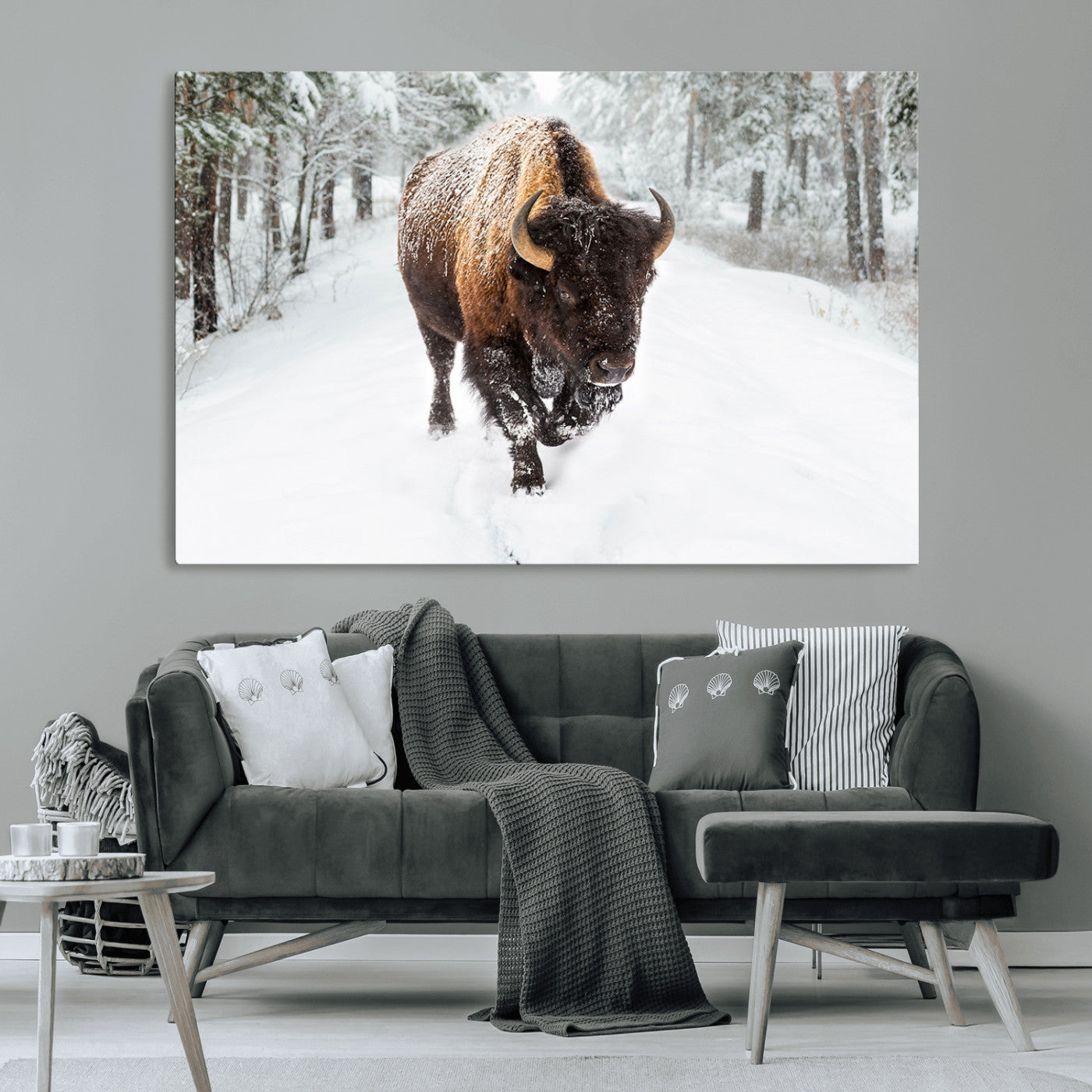 MGV-CV-36X24 - Bison Wall Art Canvas Print For Farmhouse, Animal Canvas Print, Wild Animal Wall Art