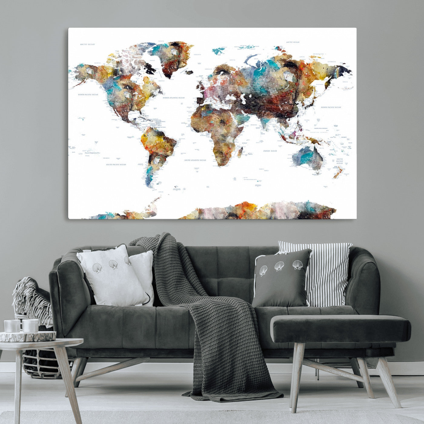 MGV-CV-36X24 - Push Pin World Map Canvas Print – Framed Wall Art for Couples to Track Their Travels – Anniversary