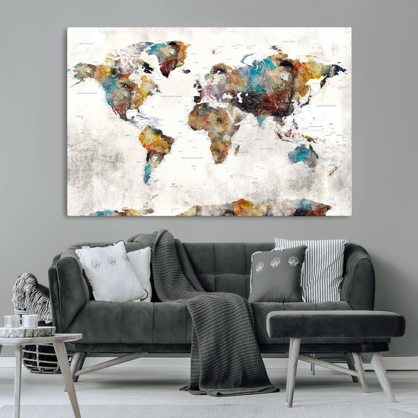 MGV-CV-36X24 - Push Pin World Map Canvas Print – Framed Wall Art for Couples to Track Their Travels – Anniversary