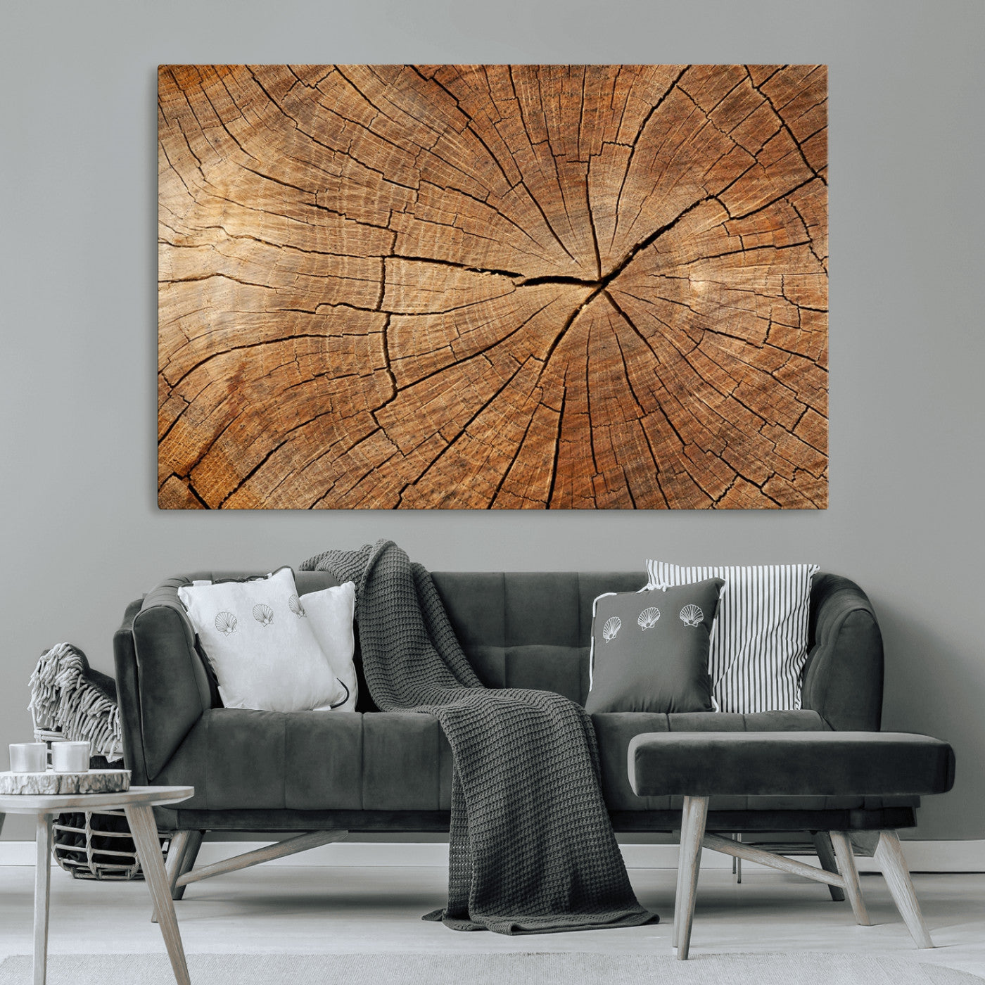 MGV-CV-36X24 - Tree Ring Canvas Art, Rustic Wood Grain Wall Art, Tree Slice Decor for Modern Homes, Giclee Multi-Panel Print, Tree Ring Wall Art Set